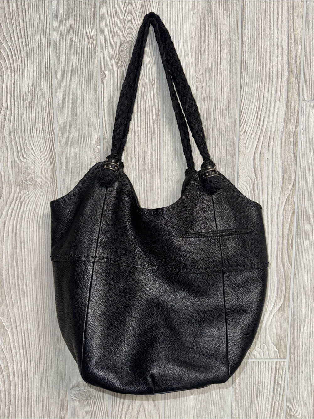 The Sak Black Braided-Handle Leather Shoulder Bag